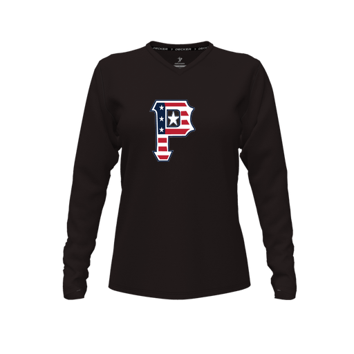 [CUS-DFW-TEES-PER-VNK-LSL-BLK-FYXS-LOGO1] Decker Performance T-Shirt (Female Youth XS, Black, V Neck, Logo 1, Long Sleeve)