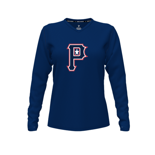 [CUS-DFW-TEES-PER-VNK-LSL-NVY-FYXS-LOGO3] Decker Performance T-Shirt (Female Youth XS, Navy, V Neck, Logo 3, Long Sleeve)