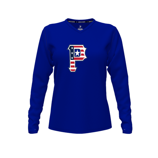 [FTLVPTRY-FYXS-LOGO1] Decker Performance T-Shirt (Female Youth XS, Royal, V Neck, Logo 1, Long Sleeve)