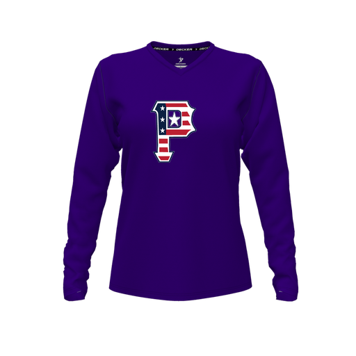 [CUS-DFW-TEES-PER-VNK-LSL-PUR-FYXS-LOGO1] Decker Performance T-Shirt (Female Youth XS, Purple, V Neck, Logo 1, Long Sleeve)